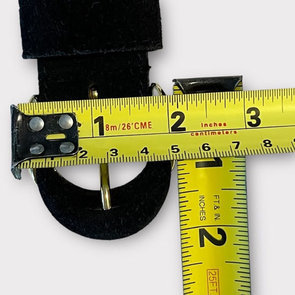 Vintage 90s Black Suede Belt with Gold Half Wrapped Buckle - Picture 8 of 11